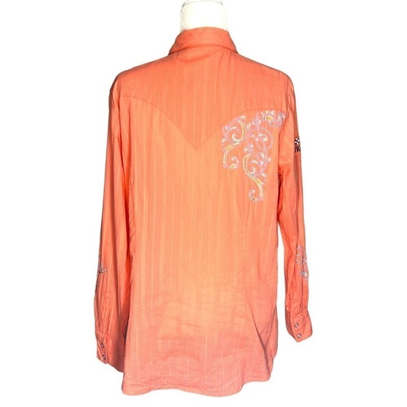 Wrangler Pearl Snap Western Long sleeve Embroidered Salmon Large - Picture 7 of 16